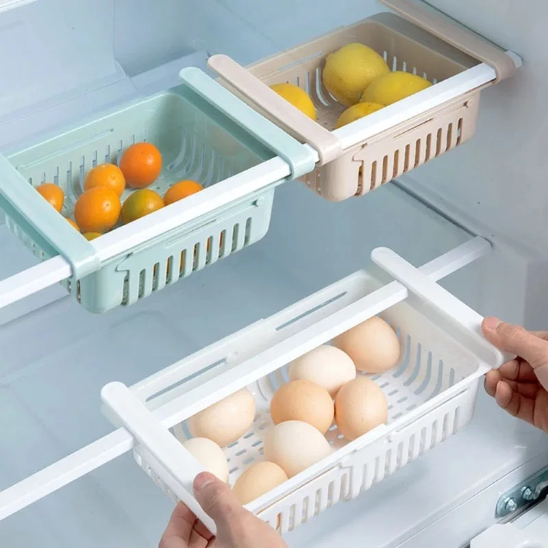 Reguliuojamas Tampus Šaldytuvas Organizatorius Stalčių Krepšelį Šaldytuvas Pull-out Stalčiai PP stalčiuko Šviežių Tarpiklis Virtuvės Saugojimo