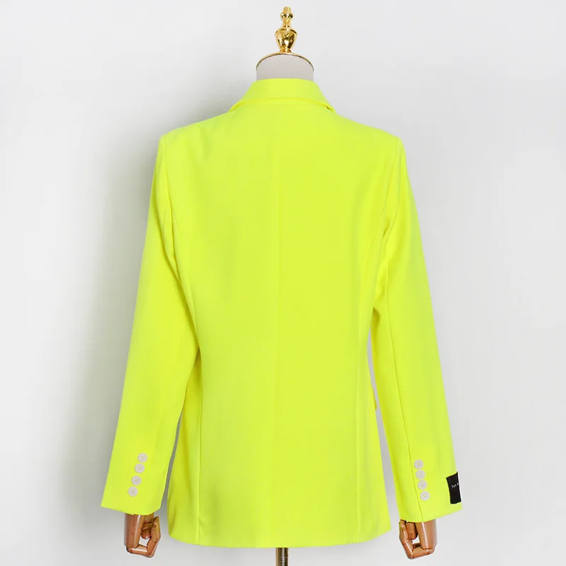 DEAT 2021 naujų pavasario ir vasaros mados moterų drabužiai įpjovomis visą rankovėmis dvigubo breasted geltonas švarkas viršuje WP93507L