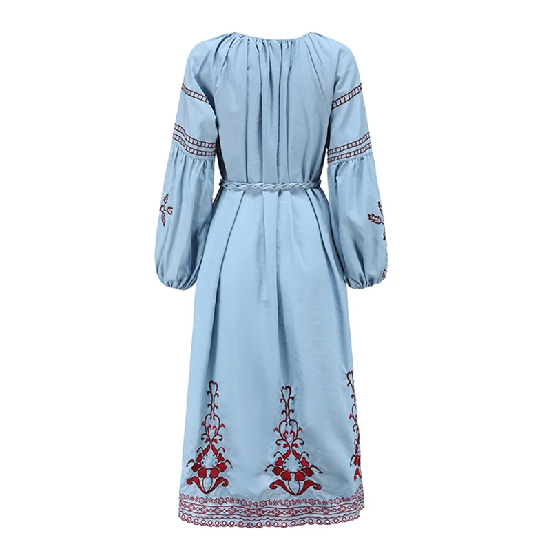 VGH Elegantiška Siuvinėjimas Spausdinti Suknelė Moterims V Kaklo Žibintų ilgomis Rankovėmis Aukštos Juosmens Nėriniai 