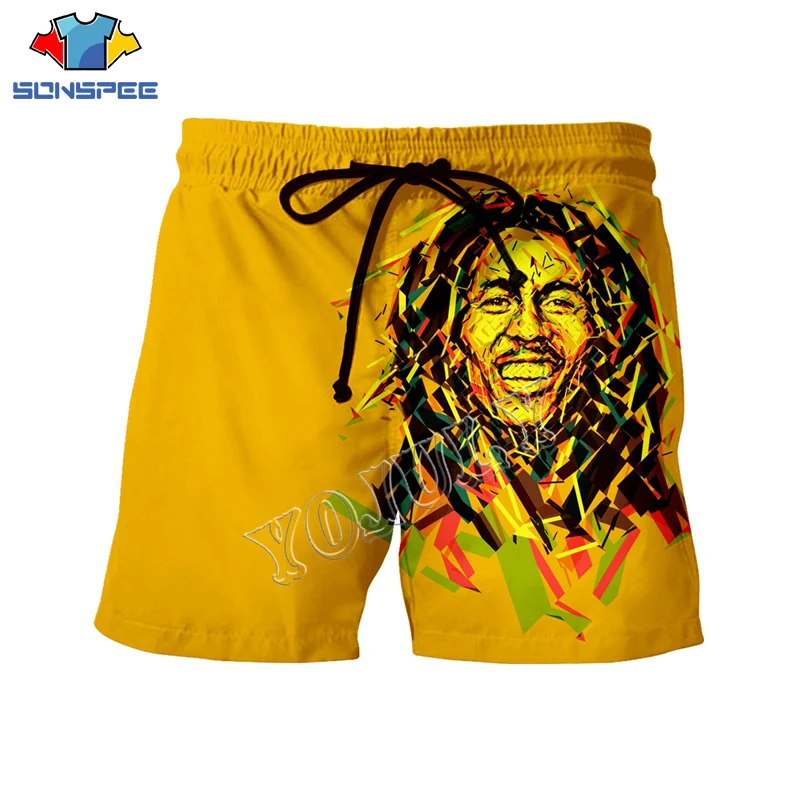 SONSPEE Roko Dainininkas Bobas Marley 3D Spausdinimo Juokinga Mados Atsitiktinis Trumpas Kelnes Vasaros Vyrų Valdybos Šortai Unisex Maudymosi Šortai