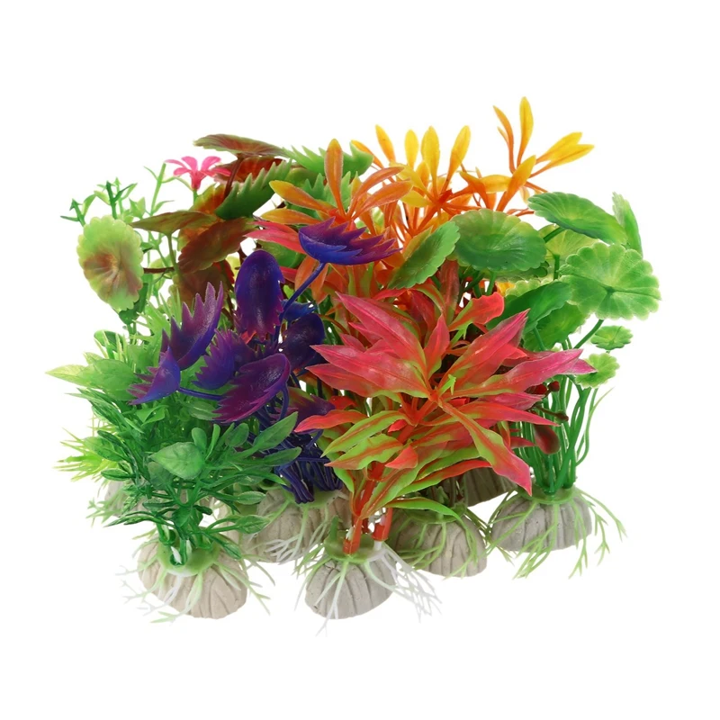 10 x Sumaišyti Dirbtinius Akvariumo Žuvų Bakas Vandens Augalų Plastiko Apdaila Ornamentu