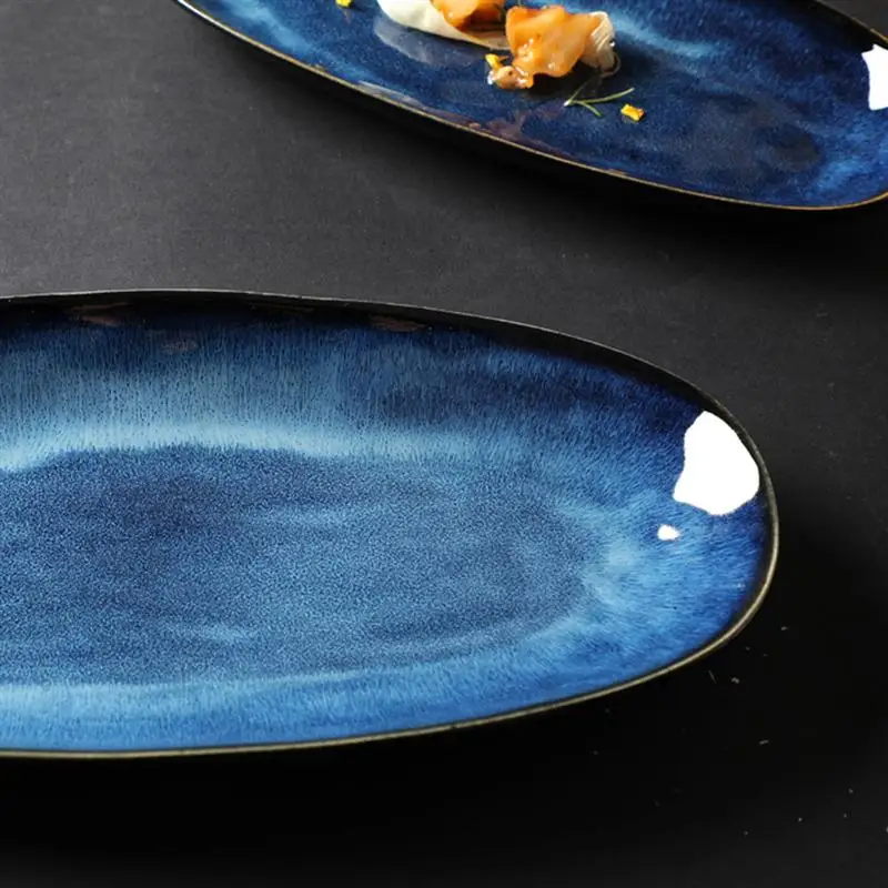 Giliai Keramikos Plokštės Mėlyna Plokštės, Stalo Patiekalų, Užkandžių Lėkštės Tarnauja Dėklas Ilgio Ovalo Formos Dėklas