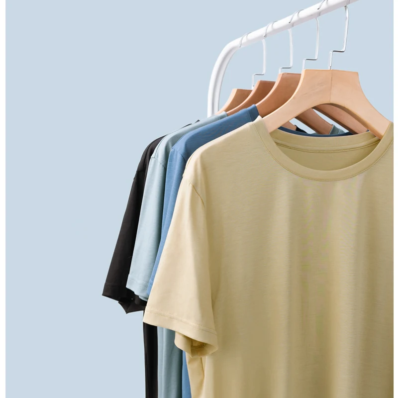 SuyaDream Mens Kietas T shirts Šilko Mišinys Paprasto V kaklo Trumpas Rankovėmis Marškinėliai 2021 M. Vasarą Pagrindinio Viršų
