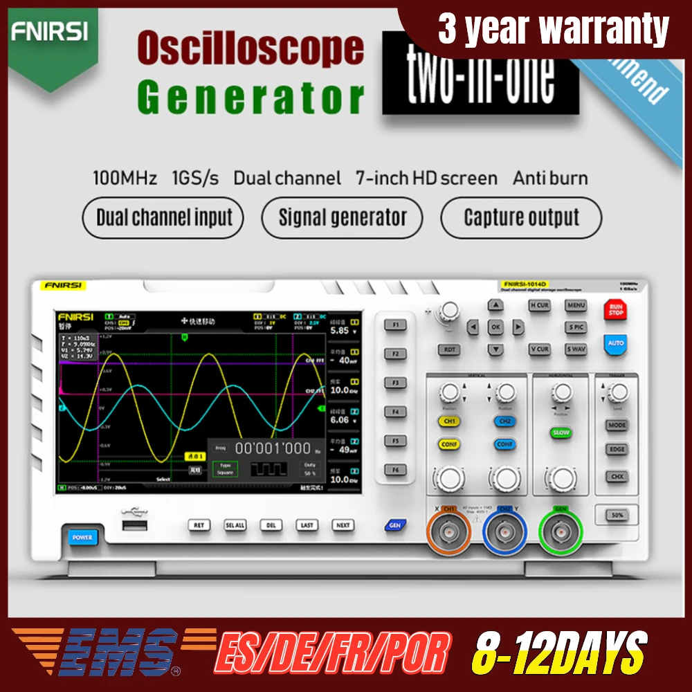 FNIRSI 1014D Skaitmeninis Oscilloscope Dual Channel Įėjimo Signalo Generatorius Osiloscopio Skaitmeninis 1GSa/s debitas 1GB Saugojimas