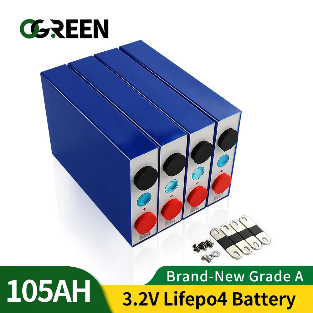 Ogreen 4pcs LiFePO4 105AH Įkrovimo Baterija (akumuliatorius Ličio Geležies Phospha Ląstelių 12V 24V 48V EV RV Ląstelių Paketą Saulės ES MUMS TAX FREE