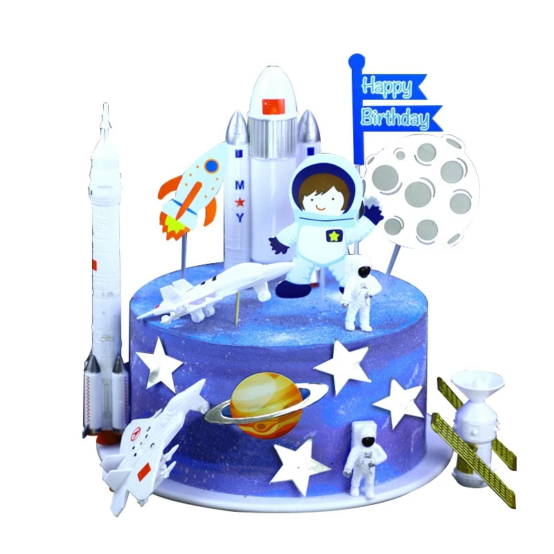 Kepimo Pyragas Apdaila Kosmosą Astronautas Raketų Raidžių Berniuko Gimtadienio Šventės atributas 3D Topper Lėktuvo Žvaigždė Papuošalai Prekes