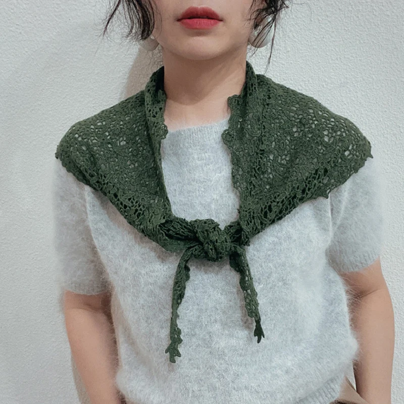 Korėjos Saldus Nėrinių Šalikas Moterų Trikampis Šalikai Gėlių Sukomponuotas Foulard Femme vientisos Spalvos Galvos Skara Tuščiaviduriai Neckerchief Hijab Šalikas