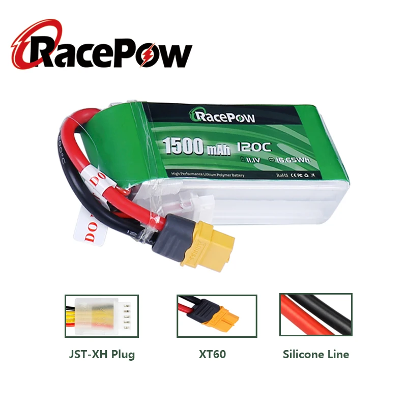 RacePow RC Lipo Baterijos 3S 1500mAh 11.1 V 120C su XT60 už FPV Lenktynių Drone Quadcopter Išmaišykite LRC Freestyle V1 RC Automobilių 2 vnt.