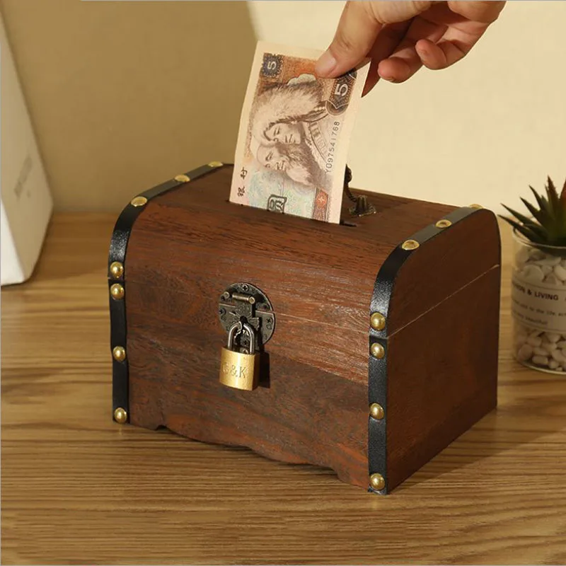 Derliaus piggy bank mediniai rankų rakinama vaikų monetų dėžutė didelės talpos popieriniai pinigai ir monetos, pinigų taupymo Saugiam dėžutę