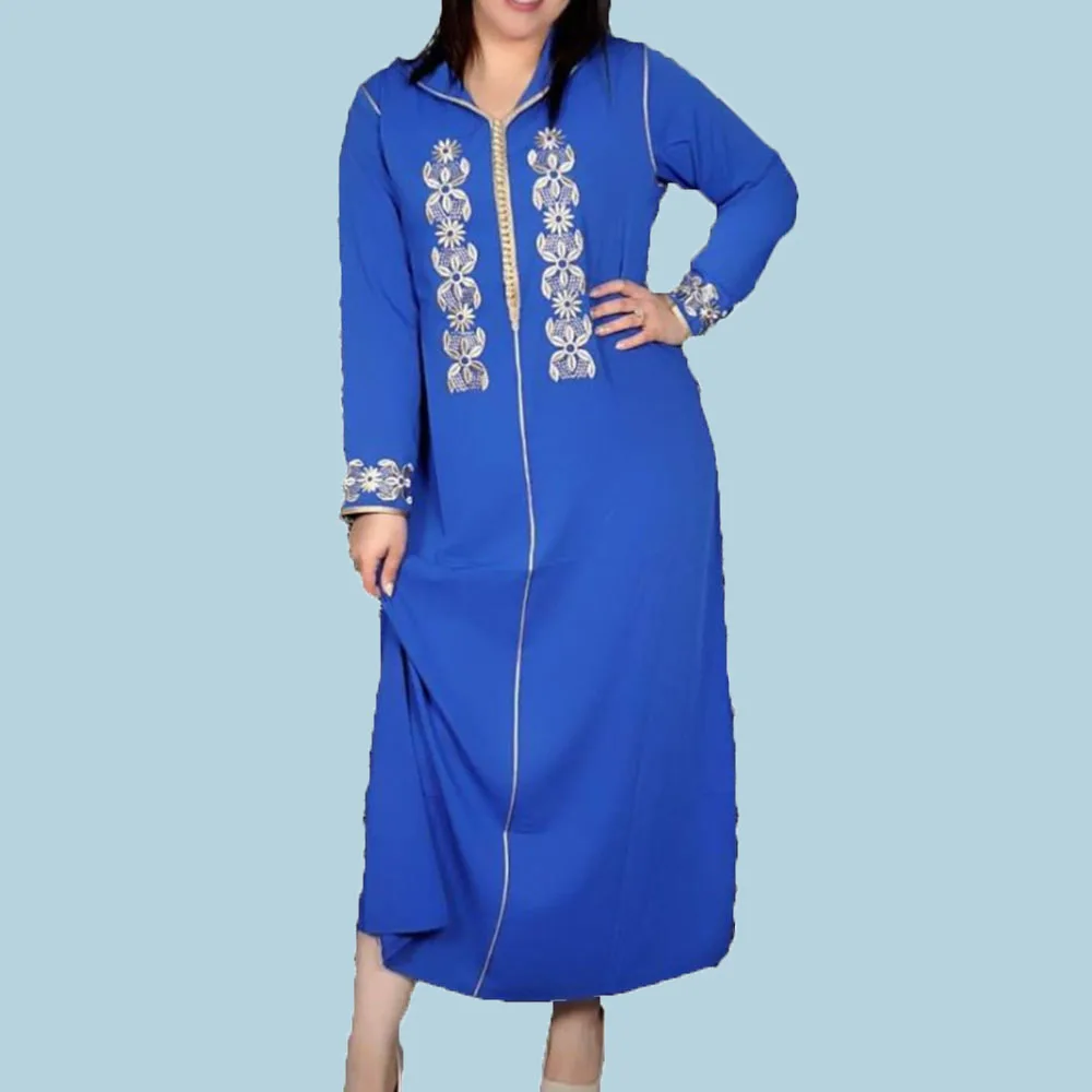 Moterų Suknelė Musulmonų Rudenį Naujų 2021 vientisos Spalvos Siuvinėjimo Su Gobtuvu, ilgomis Rankovėmis Prarasti Atsitiktinis Temperamentas Paprastumas