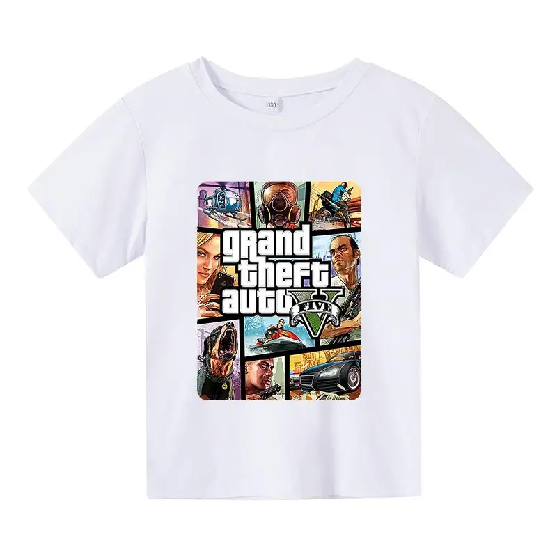 Grand Theft Auto Žaidimo GTA 5 Berniukų drabužius Vasaros T Marškinėliai Cool Vaikų Marškinėlius Spalvinga Spausdinti Trumpas rankovės į Tee linksma mergina viršų