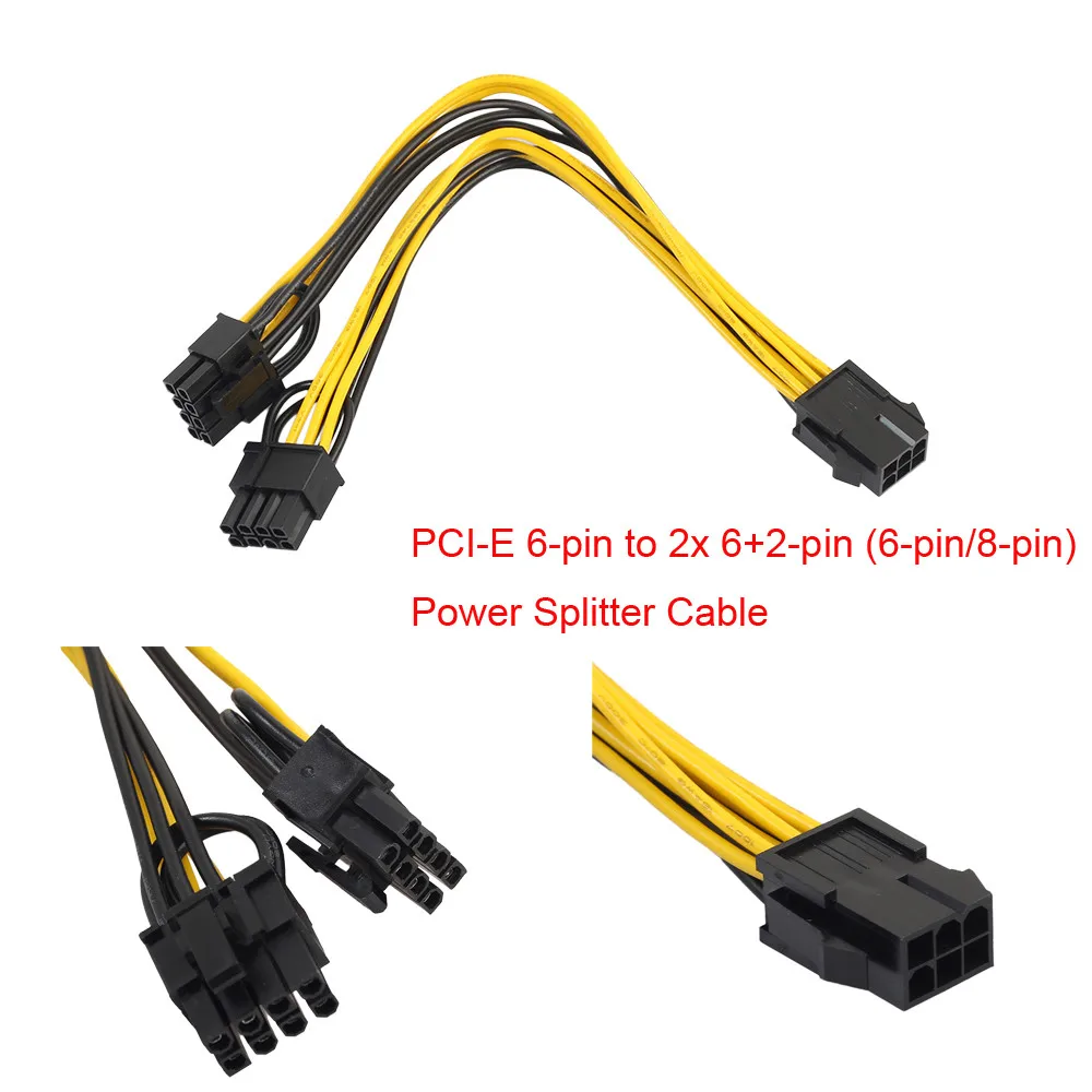PCI-E 6-pin, 2x 6+2-pin (6-pin/8-pin) Maitinimo Splitter Cable PCIE PCI Express 6-pin PCI-Express Maitinimo Kabelis. 6+2-pin male