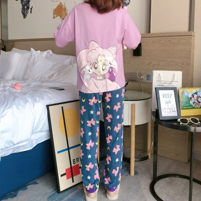 Kawaii Raudona Pižama Rinkinys Moterims Prarasti Negabaritinių Pižama Mielas Animacinių Filmų Modelis Vasaros Trumpomis Rankovėmis Moterims Sleepwear