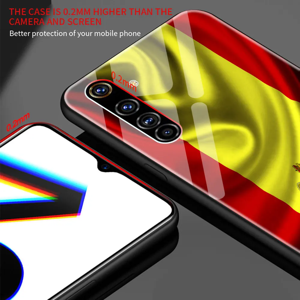 Ispanijos Ispanijoje Vėliavos Grūdintas Stiklas Telefoną Atveju Realme 7 6 5 Pro C3 XT 7i už Kolega A9 2020 A52 Rasti X2 Lite Padengti Shell 
