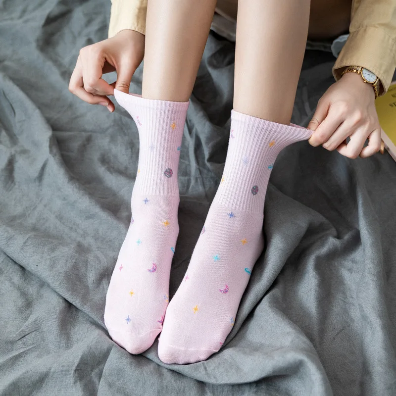 Moterų Animacinių filmų kojinės Žvaigždžių planetų Sailor Moon Kojinės Medvilnės Rožinės Kojinės n Kawaii kojinės juokingas kojines žvaigždės ir mėnulis kojinės