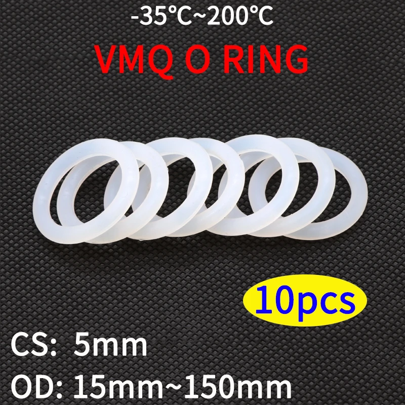 10vnt VMQ O Žiedas Sandarinimo Tarpiklis CS 5mm NUO 15 ~ 150mm Silikoninės Gumos Izoliacija Vandeniui Plovimo Apvalios Formos Balta Nontoxi
