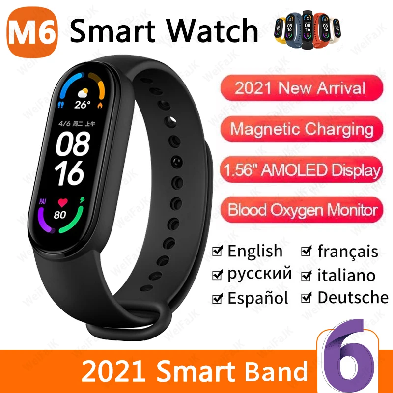 2021 Pasaulio Versija Mi Juosta M6 Smart Watch Vyrai Moterys Smartwatch Fitneso Sporto Apyrankė 