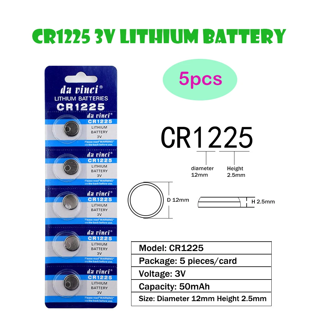 CR1225 5vnt=1Card Ličio 3V Mygtuką Baterijos 50mAh BR1225 LM1225 KCR1225 Ląstelių Cion Baterijas Žiūrėti Elektroninių Žaislų Nuotolinio