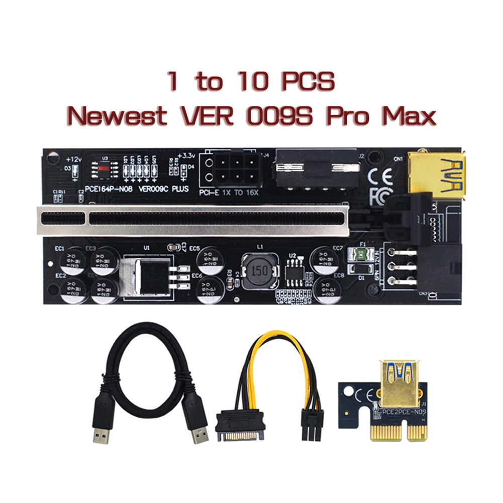 1pcs VER009 USB3.0 PCI-E Riser VER 009S PLIUS Express 1X 4x8x 16x Extender pcie Riser Kortelės Adapteris SATA 15pin į 6pin Power