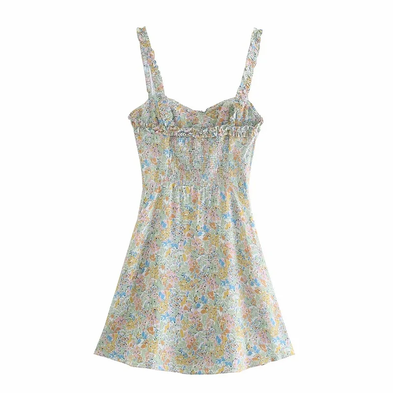 Toppies Seksualus Vasaros Suknelės Gėlių Spausdinti Raukiniai Camisole Mini Suknelė Atostogų Paplūdimyje Sundress