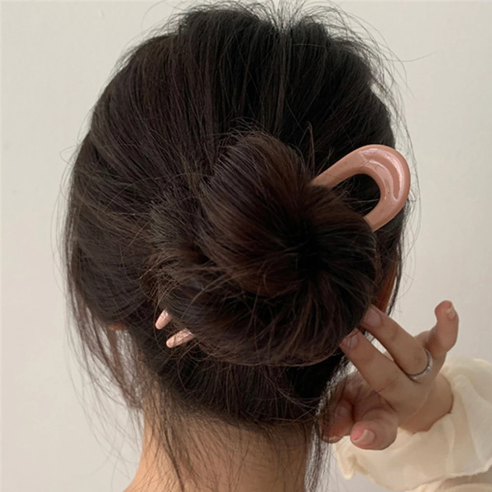2021 korėjos Elegancija Derliaus Spalvotų Geometrinių U-formos Akrilo Šakutės plaukų segtukai Apdangalai, Aksesuarai Moterims Plaukų Stilius Įrankis