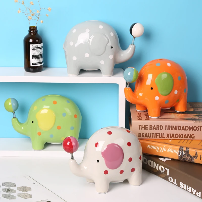 Kūrybinės keramikos dramblys piggy bank namų dekoro vaikų kambario dekoracija Animacinių filmų mielas dramblys gyvūnų piggy bank porceliano statulėlės