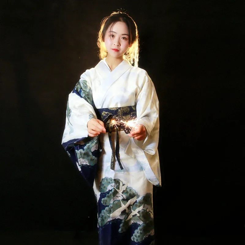 Moterų Japonijos Tradicinių Yukata Retro Krano Spaudinių Japonija Stiliaus Kimono Cosplay Apranga Etapo Rezultatus Suknelė
