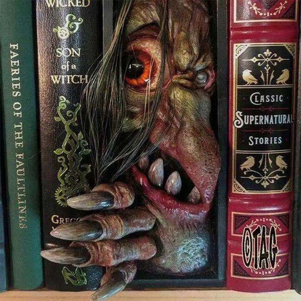 Booknook Monstras Žmogaus Veido Dervos Bookends Bookstand Skulptūra Lentynoje Dekoro Siaubo Peeping Lentynoje Monstras