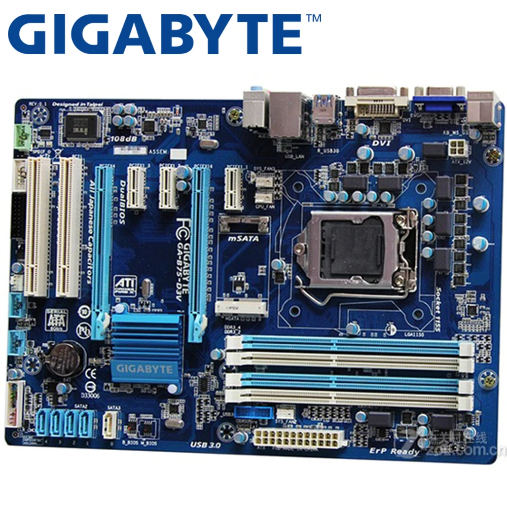 GIGABYTE GA-B75-D3V Darbastalio Plokštė B75 Socket LGA 1155 i3 i5 i7 DDR3 32G ATX UEFI BIOS Originalus B75-D3V Panaudota