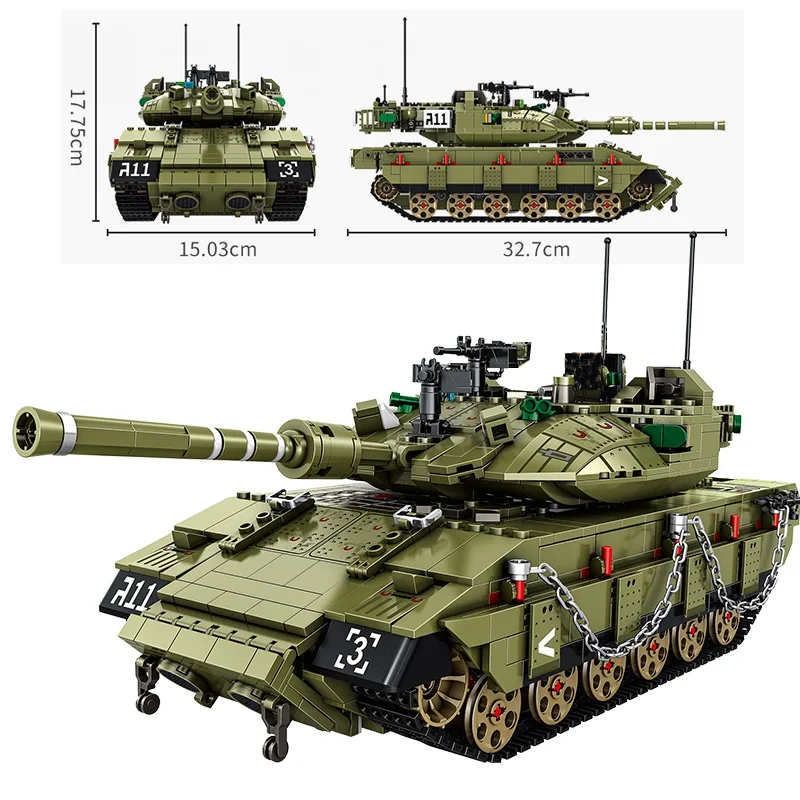 1730Pcs MERKAVA MK4 1:28 Pagrindinis Tankas Modelis Statyba Blokai, Plytos, Karinės Armijos Kareivis WW2 Ginklas Bicks Žaislai Vaikas Berniukai