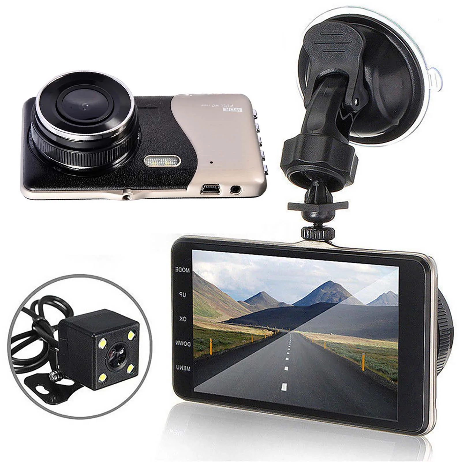 4 Colių Brūkšnys Cam Dual Lens Car DVR Saugumo Kamera Full HD 1080P Naktinio Matymo Vaizdo įrašymo G-jutiklis galinio vaizdo Stovėjimo Stebėti