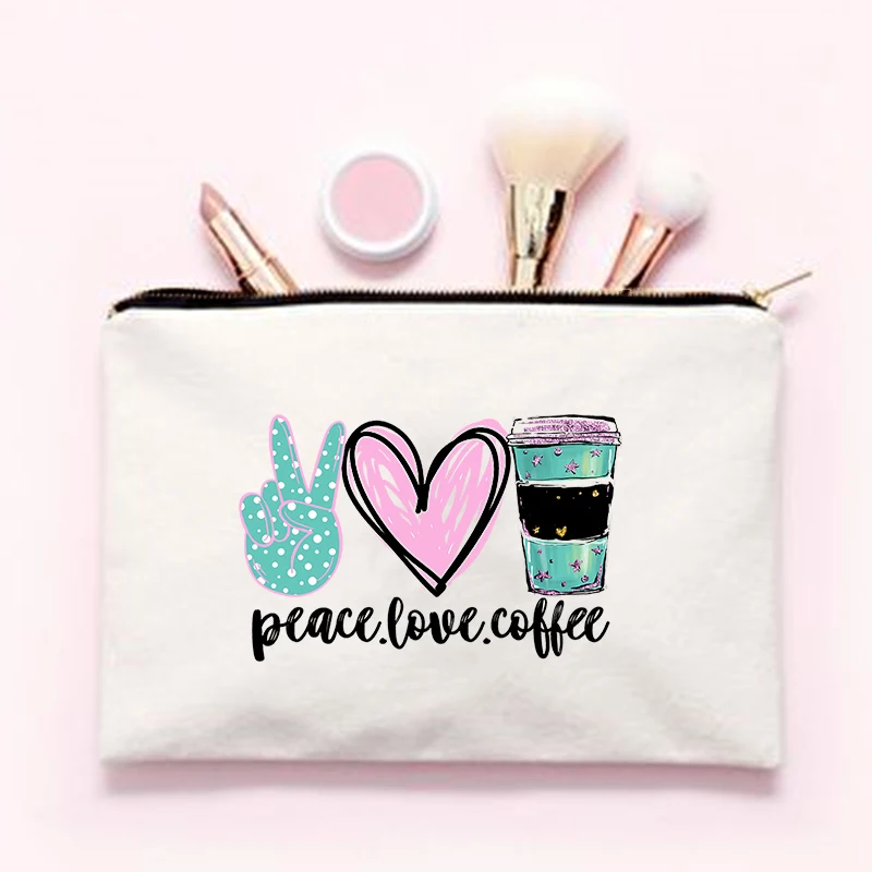Taikos meilės kavos spausdinti Daugiafunkcį Moterų Makiažas krepšiai Kosmetikos krepšys Kelionės sudaro Organizatorius, tualetinių reikmenų dėklas Saugojimui lady sankabos