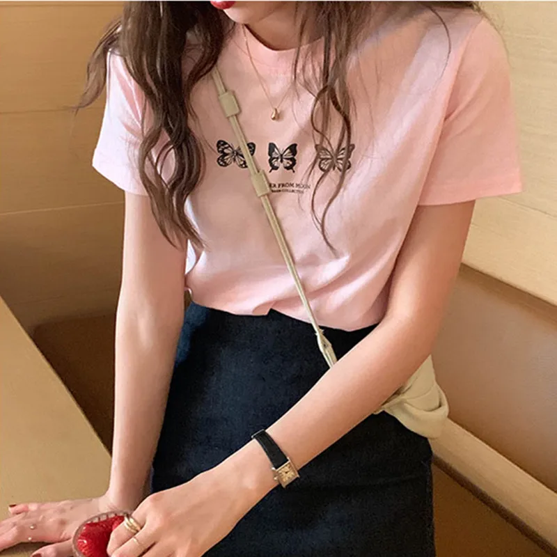 4colors 2021 m. vasarą korėjos stiliaus Drugelis spausdinti Slim trumpas rankovės pasėlių viršuje moteriški marškinėliai, vyriški marškinėliai, femme (X1822)