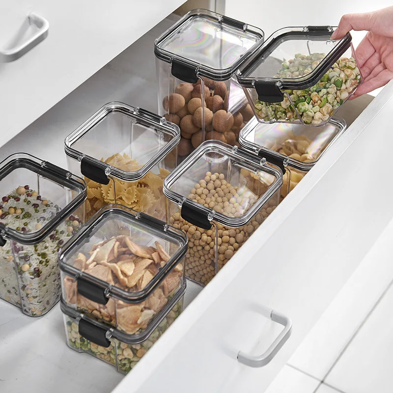 700/1300/1800ML Maisto Saugojimo Konteineris Plastikinis Virtuvės Šaldytuvo, Makaronų Dėžutės Multigrain Bako Skaidrus Sandarios Skardinės