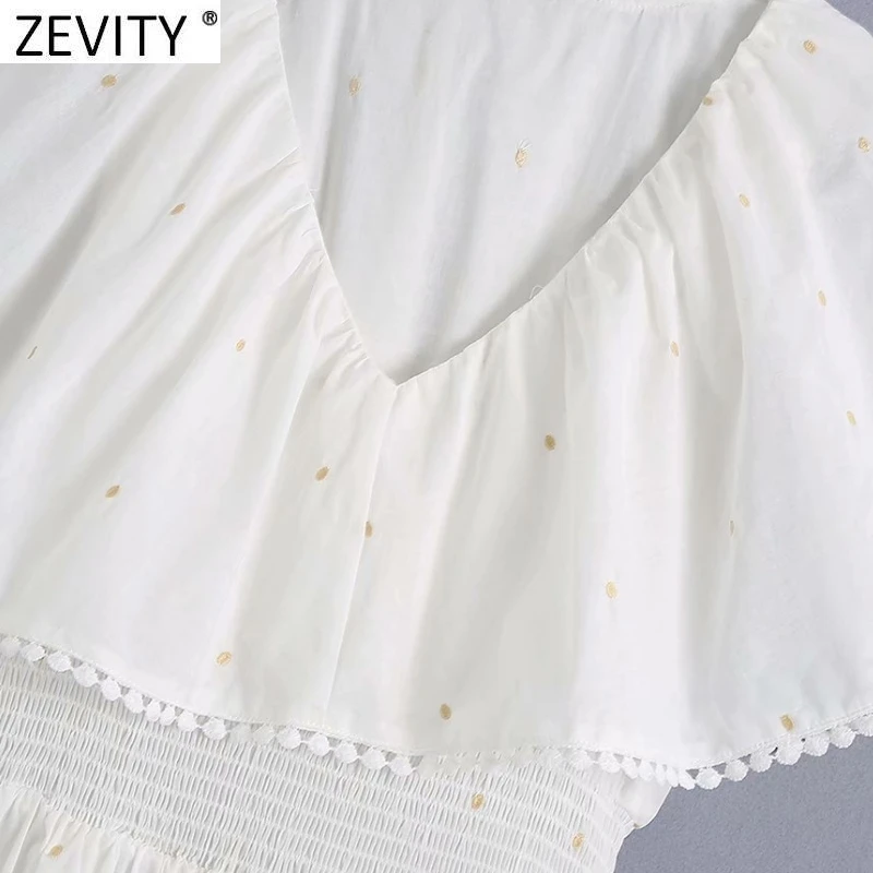 Zevity 2021 Moterų Mados V Kaklo Taškų Siuvinėjimo Klostyti Raukiniai Midi Suknelė, Prašmatnus Moterų Retro Elastinga Juosmens Šalies Vestidos DS8585