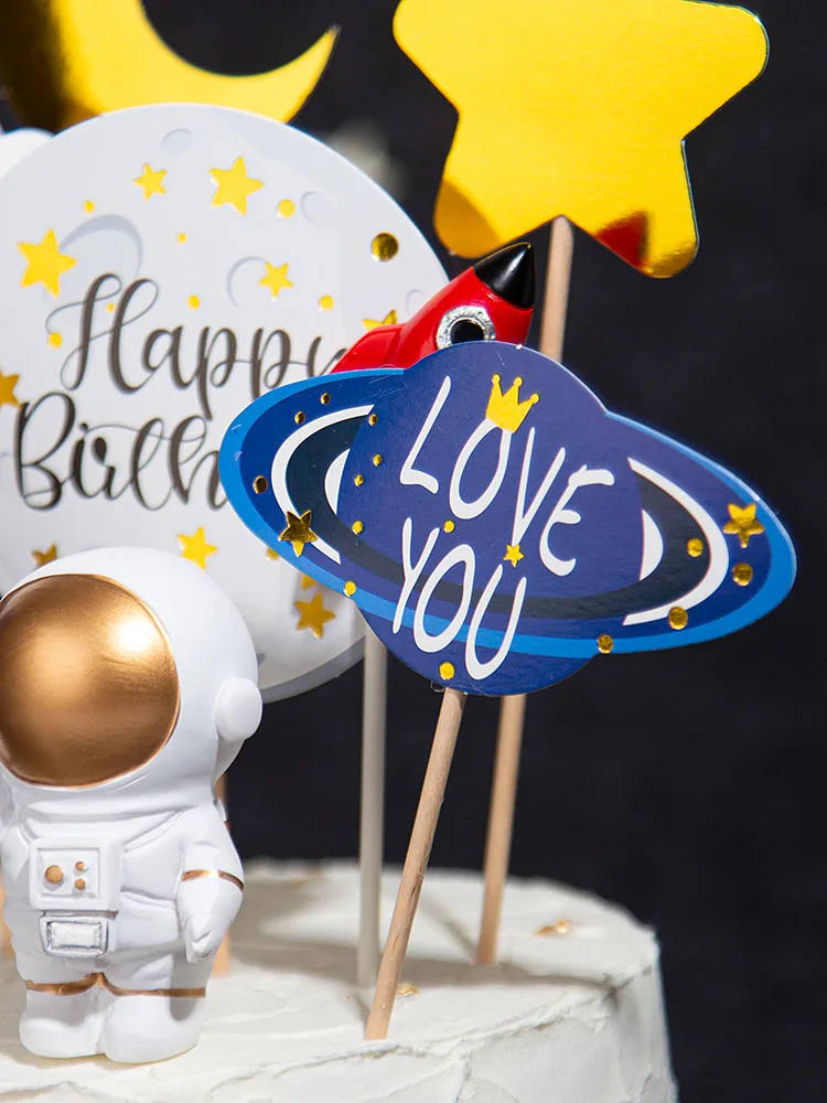 Kosmoso Astronautas Raketų Mars Erdvėlaivis Topper Šaligatvio Apdailos Happy Birthday Cake Toppers Vaikams Gimtadienio Prekes