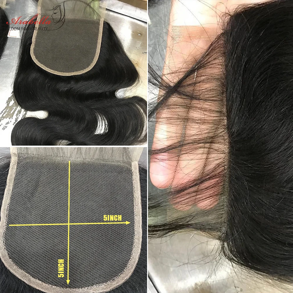 5x5 HD Skaidrus Nėriniai Uždarymo Brazilijos Tiesiai Remy Plaukų, Žmogaus Plaukų Arabella Prieš Nupeštos Balinti Mazgų Nėrinių Uždaryti