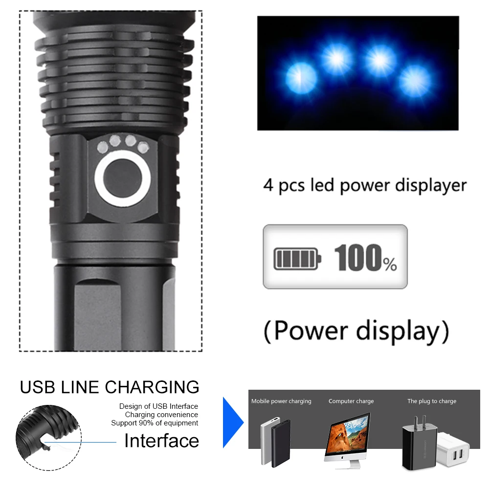 700000 Liumenų Labiausiai Galingas LED Žibintuvėlis XLamp XHP70.5 USB Zoomable 3 rūšių Fakelas XHP50 18650 26650 Įkraunamą Bateriją dovanų