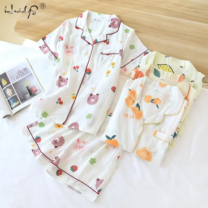 Vasaros Pijama Japonijos trumpų paprastų pižamos moterims medvilnės, trumpomis rankovėmis, moteriški pajama komplektai šortai Mielas animacinių filmų sleepwear
