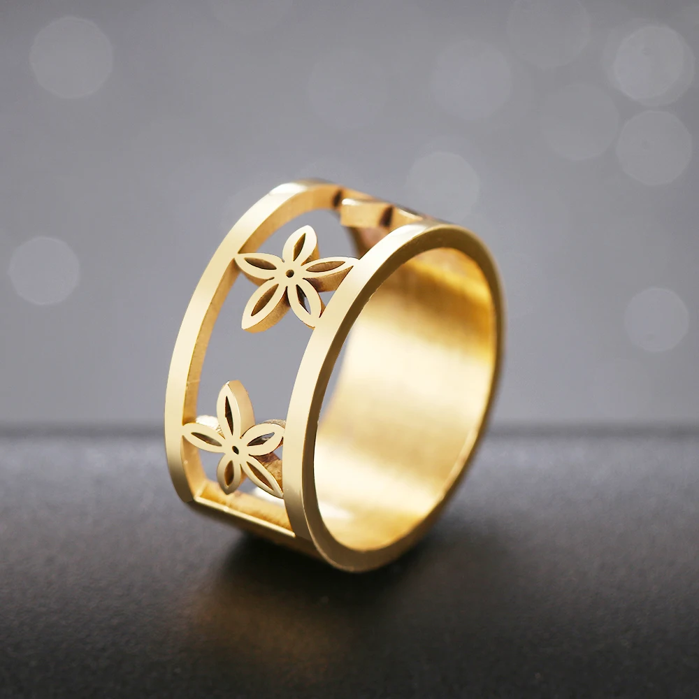 CACANA Nerūdijančio Plieno Žiedas Mados Tuščiaviduriai Žiedai, Žiedai, Moterų Balto Aukso Spalvos Vestuves Retro Papuošalai Ponios Dovanos