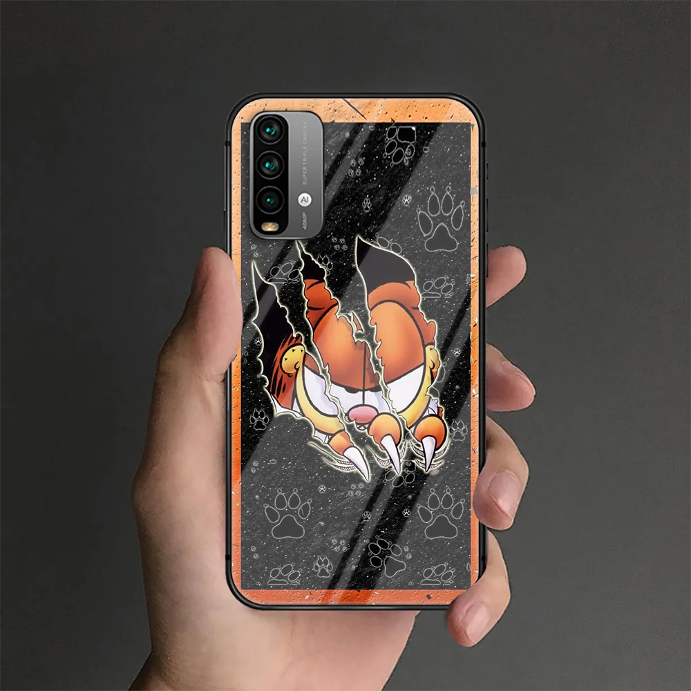 Animacinių Filmų Katės Garfildas Telefono Grūdintas Stiklas Atveju Padengti Xiaomi Redmi Pastaba 7 8 9 A S T K30 Pro Ultra Atgal Korpuso Dažymo Mados