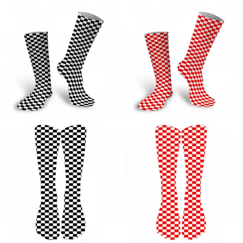 3D Spausdinimo Moterų, Vyrų Šaškių Ilgas Kojines Juoda Balta Geometrinis Grotelės Laimingas Unisex Kojinės Hip-Hop Streetwear Naujovė Kojinės