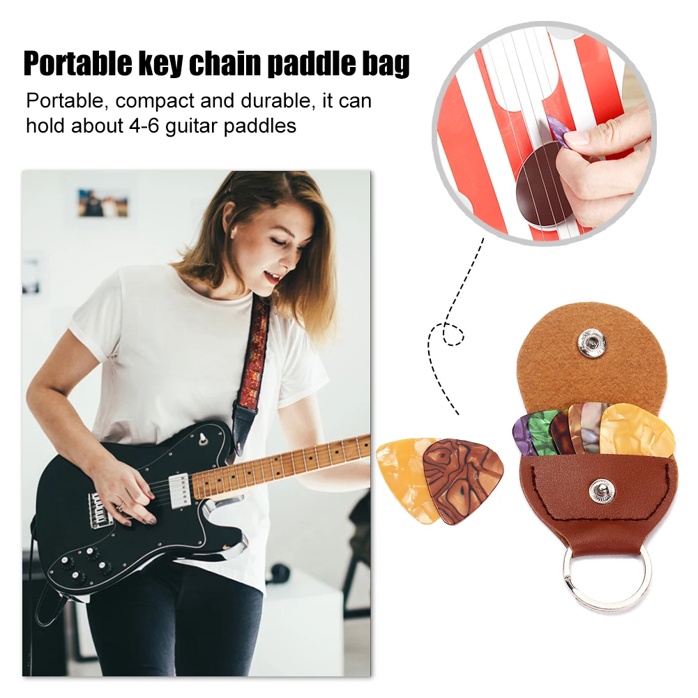 Nešiojamų Key Chain PU Odos Gitara Plectrums Atveju Turėtojas Maišeliai, Maišelis su 3 Gitara Kirtikliai 0.46 mm