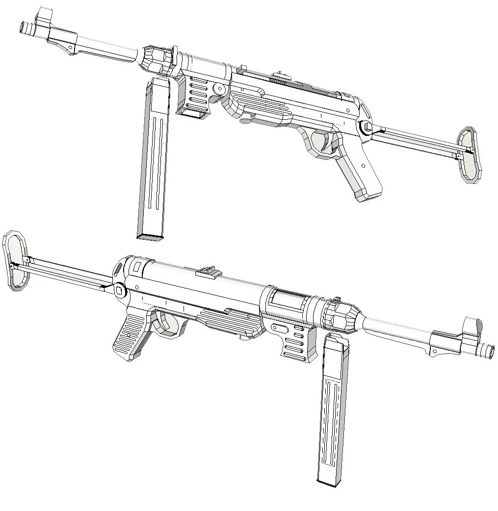 MP40 automatas Modelio Skalė 1: 1 