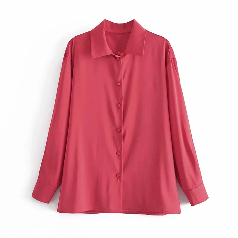 PSEEWE Za 2021 Raudona Satino Moterų Marškinėliai Mygtuką Iki Balti Marškiniai Moteris, Mėlyna Pritvirtinti Pagrindinis Biuras ilgomis Rankovėmis Atsitiktinis Elegantiškas Palaidinukės