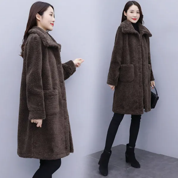 Didelio dydžio dirbtinė ėriukų vilnos paltai moterims rudens ir žiemos naujas stilius korėjos prarasti kailiai, ėriukų vilnos chalatą
