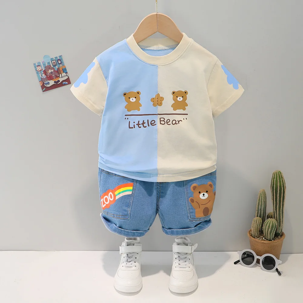Vasaros Drabužių Kūdikiams Baby Girl Rinkiniai Puikus Naujagimis Berniukas Animaciją T-Shirt+Džinsinio Šortai Dviejų Dalių Patogus Medvilnės Vaikai Tracksuit