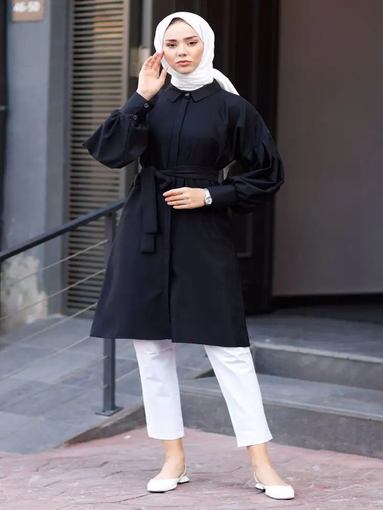 Turkija ilgą moterims topai suknelė susegamas juostinės tunika Vetement Musulmane Arabe Ropa Vestidos Eid Mubarakas Skraiste Femme Abaja