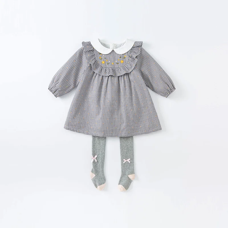 DBM18537 dave bella rudenį baby girl ' s cute gėlių pledas spausdinti suknelė vaikų mados šalis suknelė vaikams kūdikiams lolita drabužiai