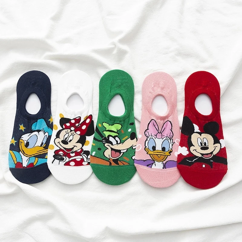 5 Poros Disney Mickey Mouse Moteris Mergaičių Kojinės Anime Donaldas Prakaitas vasaros medvilnės mergaitė moterų valtis kojinės kulkšnies mažai moterų Kojinės